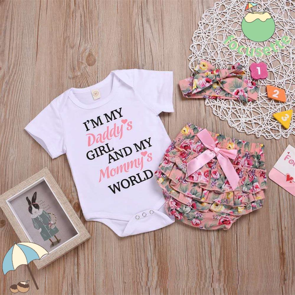 Focusette Nouveau Ne Filles Bebe Tenues Ensemble Papa Lettre Barboteuse Hauts 3 Pieces Vetements Mode Bandeau A Simple Boutonnage Coton Tutu Pantalon Combinaison Shopee France