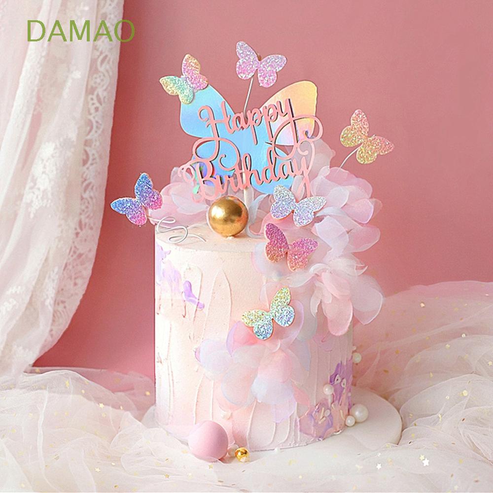 Damao Gateau Colore Topper Laser Joyeux Anniversaire Drapeaux Blingbling Mariage Papillon Cupcake Cadeaux Dessert Gateau Decor Shopee France