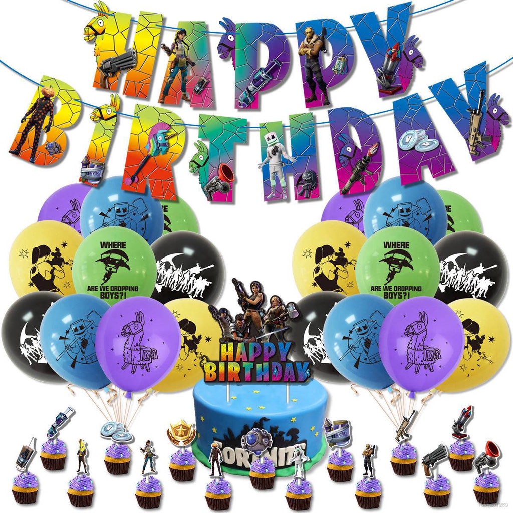 Fortnite Theme Fete D Anniversaire Decoration Ensemble Gateau Topper Ballons Banniere Fete A Besoin De Fete Fournitures Mise En Scene Mise En Page Bebe Douche Celebrer Shopee France