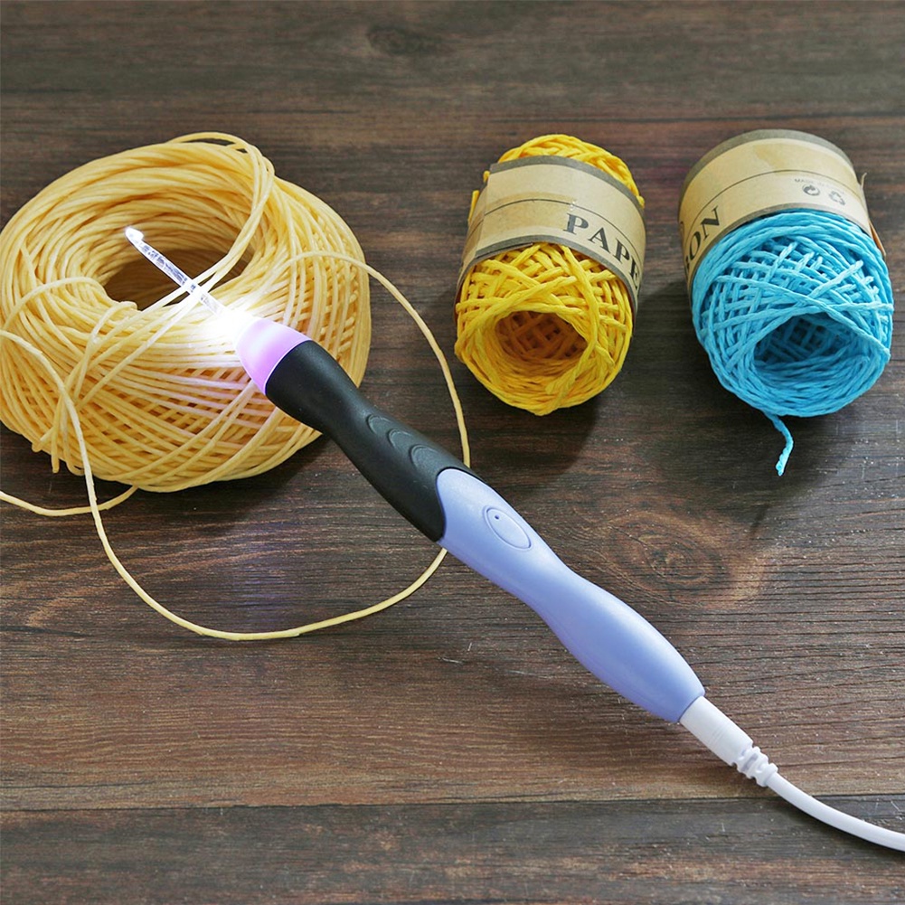 9 en 1 USB DEL Light Up Crochet Crochets Aiguilles à tricoter Set Pourpre Poignée outils 