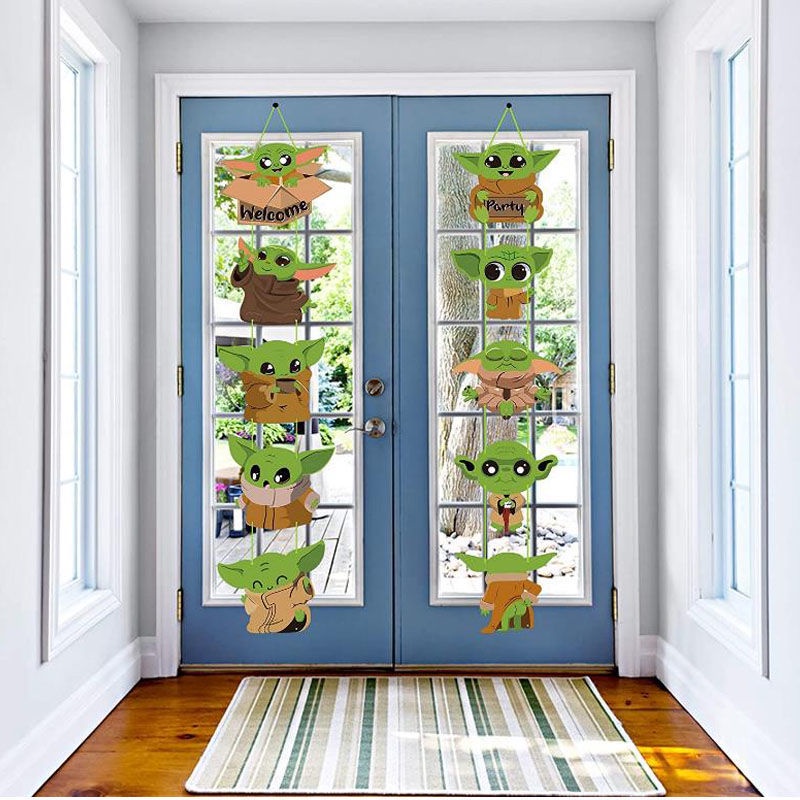 Nouveau Dessin Anime Fete Des Enfants Fournitures De Fete D Anniversaire Vert Yoda Porte Suspendue Rideau De Porte Decoration D Anniversaire Salle De Classe Mise En Page Bebe Decoration D Anniversaire 1 An Shopee