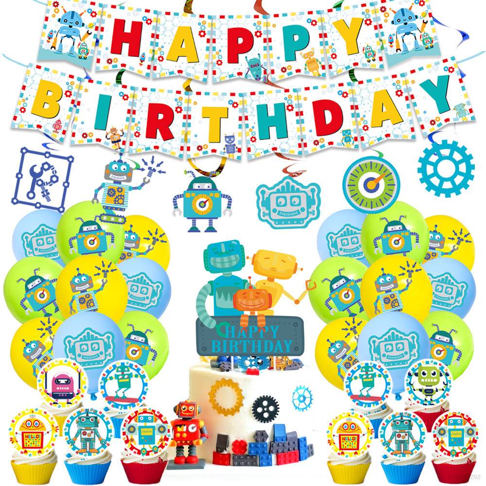 Enfants Robot Dessin Anime Theme Fete Decoration Ensemble Bebe Garcon Anniversaire Mode Banniere Gateau Topper Ballon Fournitures Anime Cadeaux Ybc Shopee France