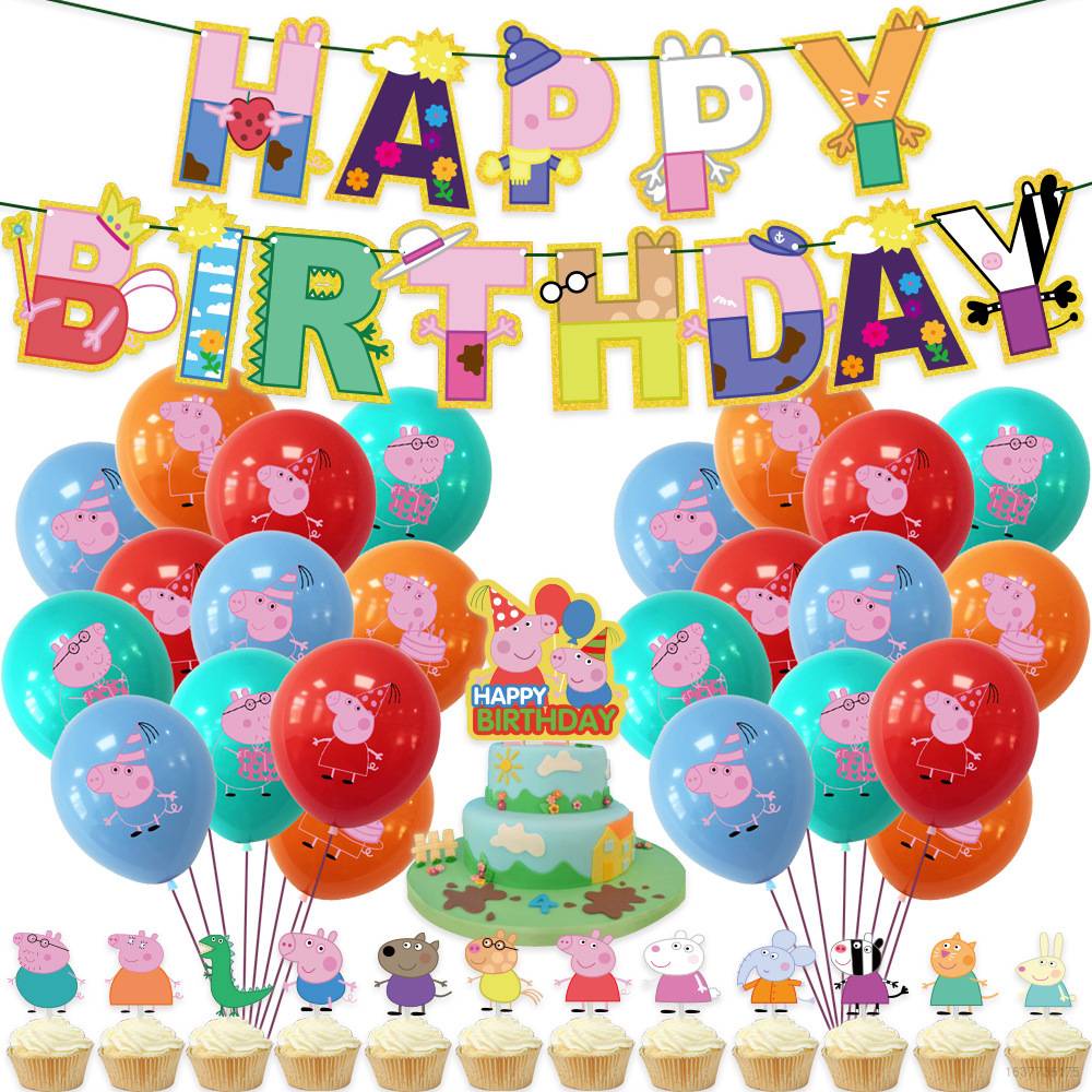 Peppa Pig Theme Joyeux Anniversaire Fete Decoration Ensemble Gateau Topper Ballons Banniere Fete Besoins Fournitures Scene Mise En Page Shopee France
