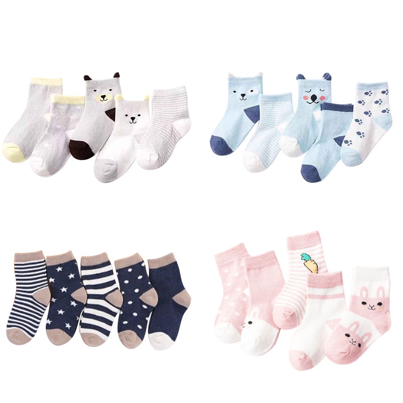 5 Paires Lot De Chaussettes Pour Bebe Avec Dessin Anime Printemps Automne A Rayures A Pois Pour Bebes Filles Garcons Chaussettes Courtes Souples Chaussettes A La Cheville Pour Enfants De 0 A 3
