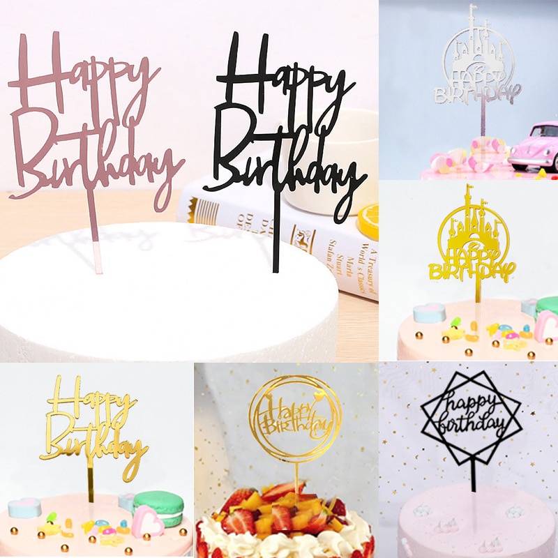 1 Piece Gateau Topper Or Rose Flash Gateau Topper Joyeux Anniversaire Decorations De Fete Pour La Maison Fete Fournitures Cupcake Topper Est Un Cadeau Gratuit Shopee France