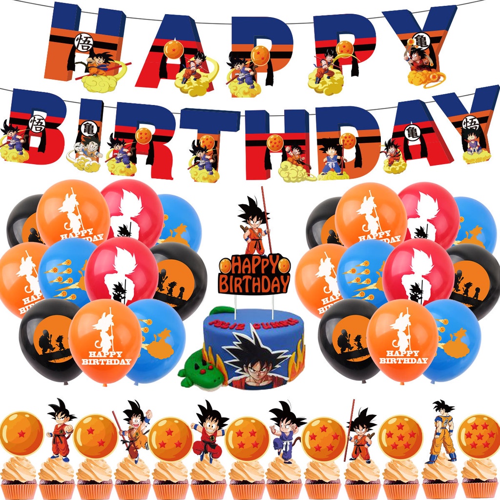 Dragon Ball Goku Theme Dessin Anime Fete D Anniversaire Decoration Ensemble Mignon Gateau Topper Ballons Banniere Fete Besoins Scene Disposition Enfants Cadeau Plus Shopee France